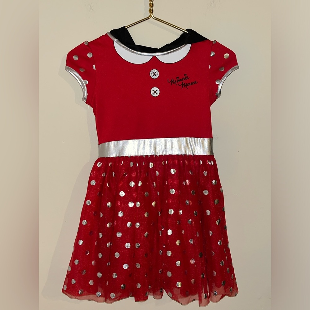 DISNEY Minnie Mouse Red Tutu Dress Black Hood Bow Ears Sz.M(7/8) FREE SHIPPING